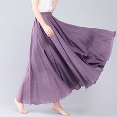 "you can wear it as a casual skirt for travelling, having a picnic with your friends, dating and shopping, Perfect for lazy days that you want to sustain a chic and stylish appearance. More Color https://etsy.me/3NCvDfe DETAIL * 75% linen, 25% cotton * Cotton liner * Elastic waistband * Without pockets * pleated waist detail * Plus size skirt * Circle skirt * Perfect summer spring skirt * Dry clean * The model is 170cm (5′7″) tall with a 80cm (31.5\") bust, 66cm (26\") waist. She is wearing the Bohemian Non-stretch Solid Color Skirt, Non-stretch Bohemian Skirt, Bohemian Non-stretch Solid Skirt, Solid Non-stretch Bohemian Skirt, Casual Purple Skirt With Elastic Waistband, Flowy Purple Skirt For Summer, Purple Flowy Skirt For Summer, Casual Purple Flowy Skirt, Casual Purple Midi Skirt