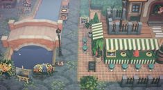 an aerial view of a small town in the game animal crossing