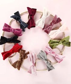 These velvet hand-tied bows are the perfect accessory for your little one! Soft as ever, and match perfectly with our cute bow knee high socks! Measure approximately 5 inches They are attached to a nude nylon headband Fit: One size fits most; from NB up to 7 years Baby Headband Sizes, Christmas Look, Velvet Headband, Hair Wraps, Headband Styles, Velvet Bow, Nylon Headbands, Girls Bows