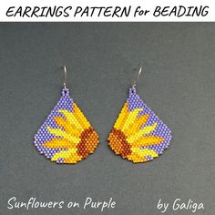 the beaded earrings are designed to look like sunflowers on purple and yellow