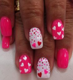 Pointy Valentines Day Nails, February Nails Ideas Valentines Day Pink, Hot Pink Valentines Nails, Valentines Pedicure Toenails, Valentines Day Nails Purple, Valentines Day Pedicure, Holiday Fingernails, Valentines Gel Nails Ideas, Hot Pink Valentine Nails