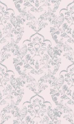 a white and gray wallpaper with an ornate design