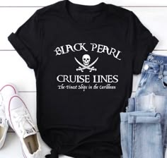 black pearl cruise lines t - shirt with skull and crossbones on the chest