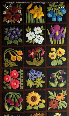 an image of flowers made out of different types of thread and appliqued