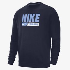 It's your game. Make sure everybody know in this classic Nike crew-neck top. Soft fleece is warm and comfortable for when the temperatures start to drop. Nike Hoodie Men, Nike Club Fleece, Nike Crew Neck, Mens Lacrosse, Soccer Logo, Nike Fleece, Nike Sweatshirts, Nike Hoodie, Mens Activewear