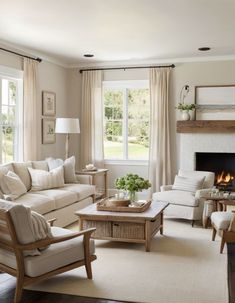 a living room filled with furniture and a fire place