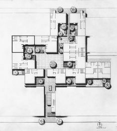 an architectural drawing shows the floor plan for a house with several rooms and two levels