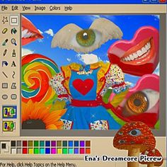 a computer screen with an image of two clowns and a mushroom in the background