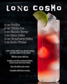 the long cosmo cocktail is garnished with lime