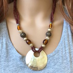 Light Weight Brand New Necklace. Never Worn 20 Inches Pendant 2.5" (Diameter) Autumn Accessories Jewelry, Big Bead Necklace, Collar Hippie, Fall Designs, Nice Jewelry, Beaded Necklace Designs, Beaded Tassel Necklace, Beaded Pendant Necklace, Shell Necklace