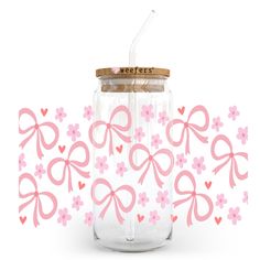 Dark Pink Bows 20oz Libbey Glass Can, 34oz Hip Sip, 40oz Tumbler, 24oz Cold Cup UV DTF or Sublimation Decal Transfer - Weefers Libbey Glass Can, Cup Designs, Pink Bows, Dtf Printing, 40oz Tumbler, Cup Wrap, Uv Dtf, Cold Cup, Cup Design