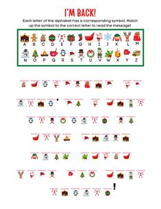 the christmas alphabet worksheet is shown with pictures and words to help students learn how to