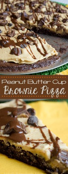 peanut butter cup brownie pizza with chocolate frosting