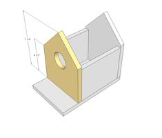 a wooden birdhouse is shown with measurements for the top and bottom part, including the door