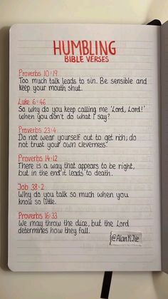 a notepad with writing on it that says, humbling bible verses