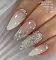 Acrylic Nail Designs Classy, Silver Nail Designs, Blush Nails, Sparkle Nails, Elegant Nails