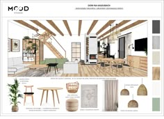 an interior design board with furniture and decor items in it, including a dining table