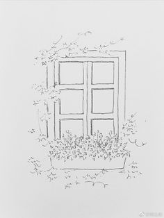 Simple Window Drawing, Garden Sketch Drawing Easy, Cottage Line Drawing, Cottage Drawing Simple, Simple Architecture Drawing, Window Doodle, Window Drawings