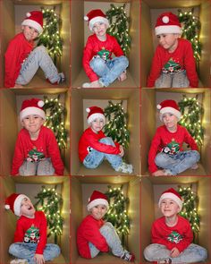 a collage of photos with a child wearing a santa hat