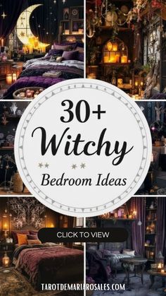 a collage of photos with the words, 30 + witch bedroom ideas click to view