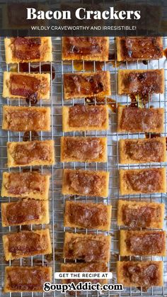 bacon crackers cooling on a wire rack with text overlay that says bacon crackers