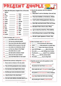 the present simple worksheet is shown in red and white with words on it