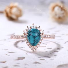 Dream Wedding Ring, Turquoise Statement Ring, December Birthstone Ring, Turquoise Boho, Ring Moissanite, Turquoise Rings, Boho Ring