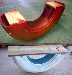 an upside down playground slide is shown with the bottom half removed from it's frame