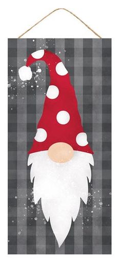 Christmas Gnome Large Dots Hat Wooden Sign : Grey Gray Red White - 12.5 Inches x 6 Inches Wood Santa, Santa Gnome, Wreath Project, Christmas Paintings On Canvas, Wreath Making Supplies, Christmas Painting, Holiday Wall Art, Paint Night, Easy Canvas Painting