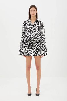 AEXAE Silk Short Dress (Final Sale) CURIO FAENA MIAMI Silk Short Dress, Zebra Shirt, Silk Dress Short, Layering Jacket, Silk Shirt Dress, Zebra Dress, Luxury Wear, Silk Shorts, Silk Shirt