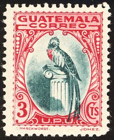 an old postage stamp with a bird on it's head and the words guatemala