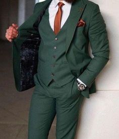 Men's Dark Green Suit -  Men Wedding Suit Party Wear Suit 3 Piece Green Groom Suit Gift For Him Elegant Slim Fit Suit For Men. Please send us your complete measurements in a personalization box before placing your order. listing include- blazer, jacket, Trousers Color- Green Material- Terry Rayon Premium Feel Free To Contact With Us If You Are Not Sure About Your Size Please Message Us Through (MESSAGE SELLER) Jacket Measurement-: 1Jacket Length 2 Chest 3 Stomach 4 Hip 5 Shoulder 6 Sleeve Length 7 Actual Height Your Pic (contact number) :-Pant Measurement-: 1 Waist 2 Hip 3 Thigh 4 Knee 5 Outseam 6 Crotch (U) Express Shipping to worldwide but in Remote Area May Take Longer Slight color variation may be possible due to photography and lights Thank You So Much. Green And Orange Suit Men, Suits No Tie Men, Suit For Big Size Men, Green Suit Orange Tie, Hunter Green Suits For Men Wedding, Dark Green Mens Outfit, Hunter Green Suit Wedding, Hunter Green Suits For Men, Forest Green Groom Suit