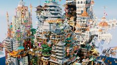 an image of a futuristic city made out of legos and other things in the sky