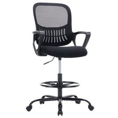 an office chair with black mesh back and arms