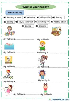 an english worksheet with pictures and words to describe what is your hobby?