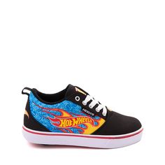 Heelys x Hot Wheels™ Pro 20 Skate Shoe - Little Kid / Big Kid - Black / Blue / Red Wheel Shoes, Kids Skates, Shoe Size Chart Kids, Skate Style, Skate Shoe, Comfortable Heels, Soft Textiles, Running Shoes Nike, Shoe Size Chart