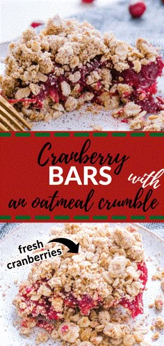 cranberry bars with an oatmeal crumble on the top and bottom