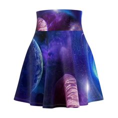 A versatile fit AOP skater skirt with a cozy, soft touch and a casual look. Inspired by the freedom of creativity, it will instantly become your everyday favorite. .: 95% Polyester 5% Spandex .: Versatile fit .: Printed on care label in black color .: White thread color .: Assembled in the USA from globally sourced partsImage by [urvana / Shutterstock] Galaxy Universe, Womens Skirts, Universe Galaxy, Galaxy Print, Care Label, Short Skirt, Skater Skirt, Casual Looks, Black Color