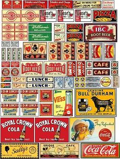 many different types of advertising signs are shown in this collage from the 1950's and 1960s's