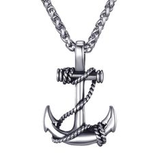 PRICES MAY VARY. Stainless steel nautical theme anchor pendant necklace for men and boys, great necklace for sailor, crew and men who loves the lake life, boats and water Material: stainless steel, elegant design and nicely polished, hypoallergenic, tarnish and rust resistance, easy to maintain and keep it looking new Pendant measurements: Height 1.45" (3.7cm), Width 1"(2.5cm), pendant Weight 8 grams (0.28 oz) Come with sturdy link chain, 3mm x 24" stainless steel wheat chain with lobster clasp Anchor Necklace Men, Nautical Necklace, Mens Necklace Pendant, Anchor Pendant, Anchor Necklace, Mens Silver Necklace, Silver Jewelry Necklace, Nautical Anchor, Watercraft