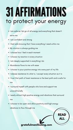 an advertisement with the words 31 affirmmations to protect your energy on it