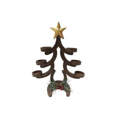 a christmas tree made out of wood with a star on top