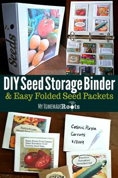 the diy seed storage binder and easy folded seed packets are great for storing seeds