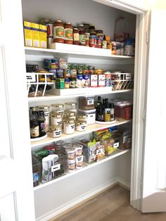 the pantry is stocked with all kinds of food