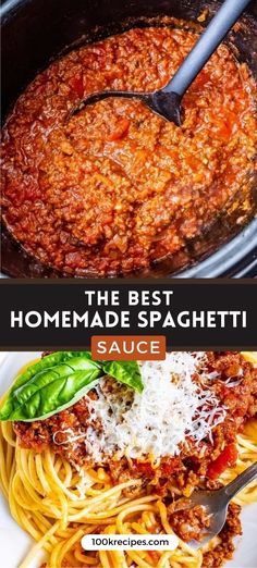 the best homemade spaghetti sauce is in this slow cooker and ready to be eaten