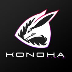 the konoha girls logo is shown on a black background with white and pink letters