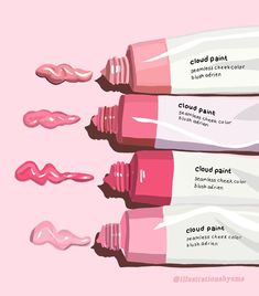 three lip glosses are lined up on a pink background, with the words cloud paint in different colors