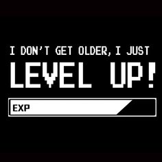 an old computer game with the words level up exp in white on a black background