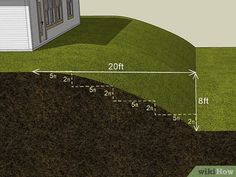 a house is shown from the ground level with measurements to its front and back yard