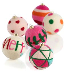 christmas ornaments with the word merry written on them